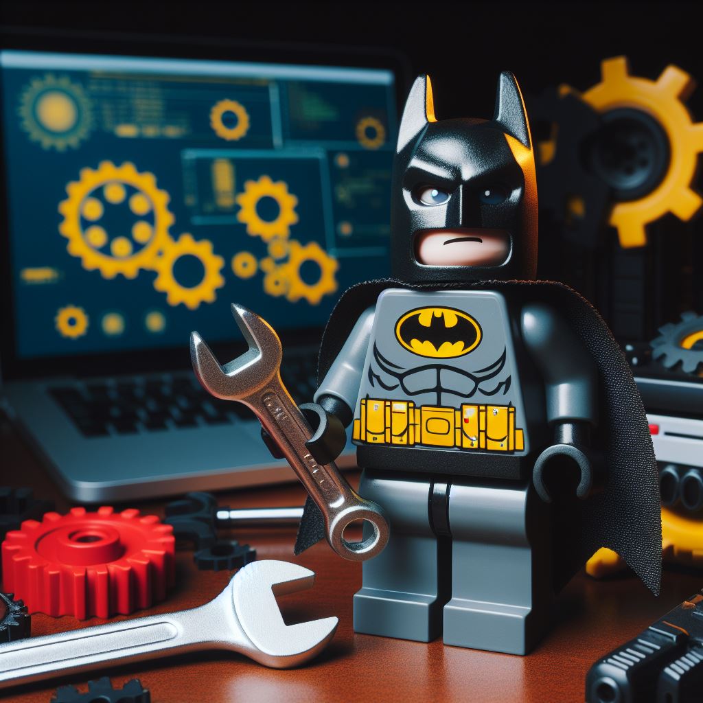 Lego Batman en pleine action de maintenance. Souscrire au forfait de maintenance pour son site internet | Boitmobile, Agence web de création de site internet à Amiens